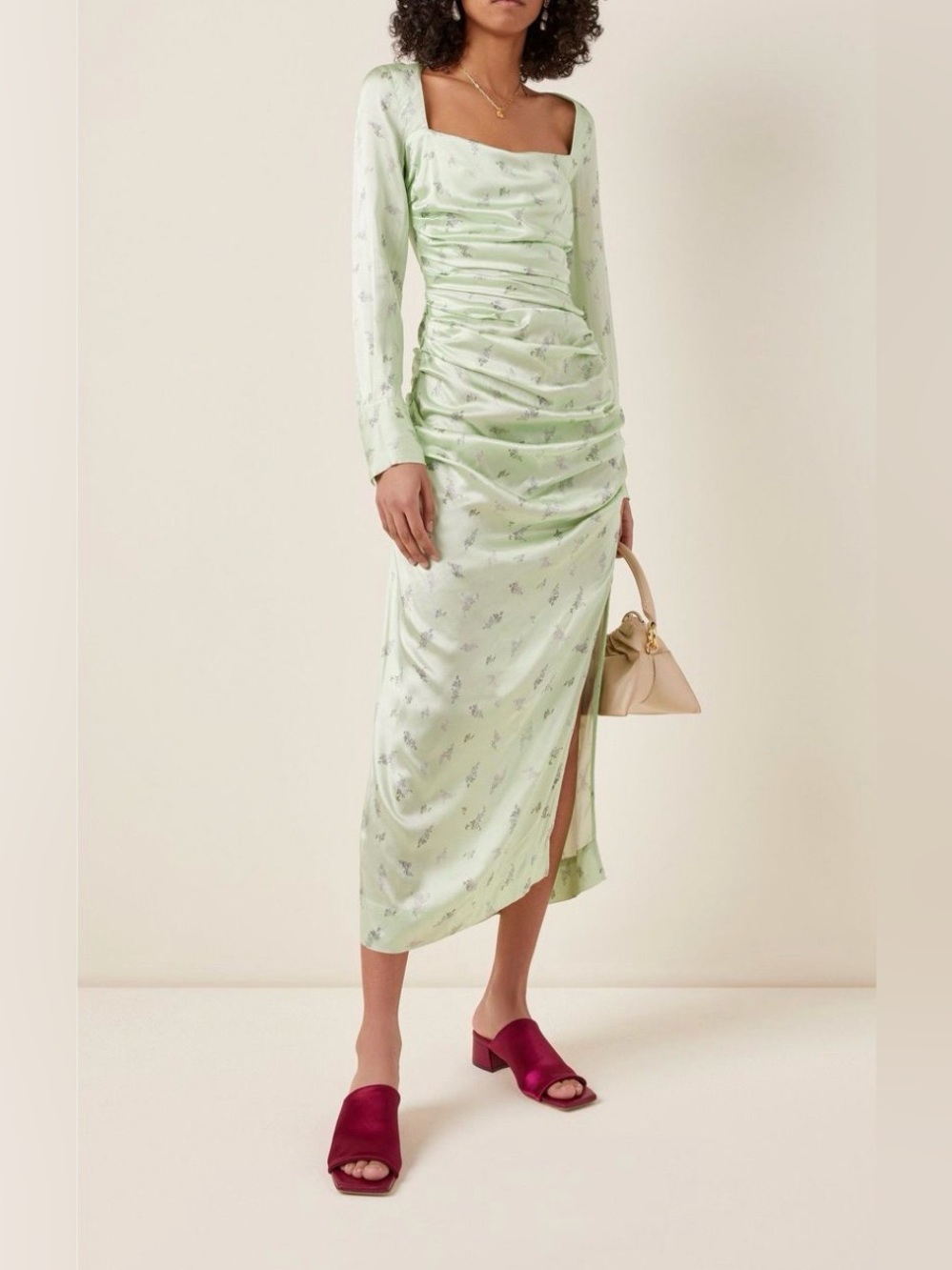GANNI mint green silk midi dress - size M
